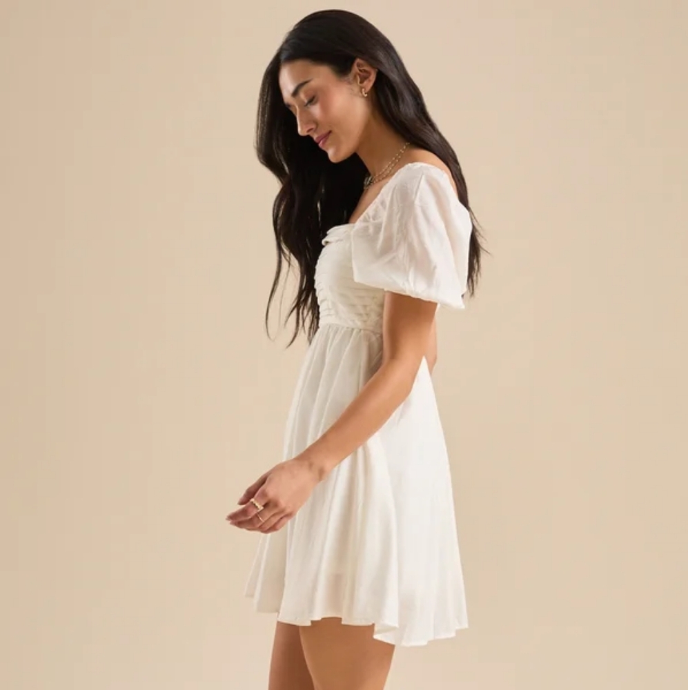 altard state Elegant White Puff Sleeve Dress